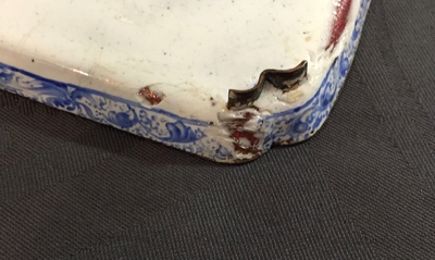 A pair of Chinese blue and white square trays in Canton enamel, 18th C.