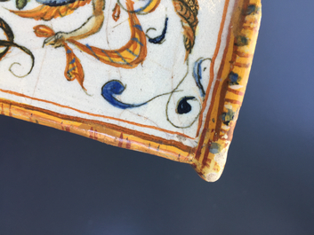 A square Italian maiolica bottle vase, Urbino, 16th C.