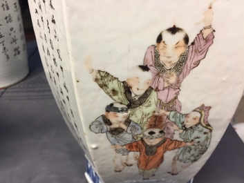 Un vase hexagonal en porcelaine de Chine famille qianjiang cai, 19/20&egrave;me