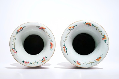 A pair of Chinese famille rose vases with birds, 19th C.