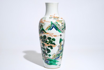 A Chinese famille verte mythological subject vase, 19th C.