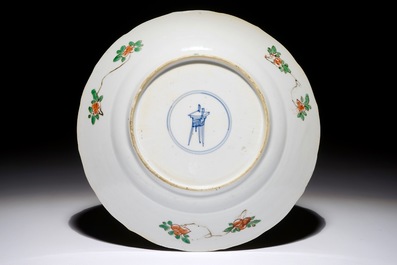 A Chinese famille verte plate with a fluvial landscape, Kangxi