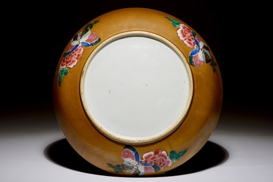 A Chinese Batavian ware famille rose floral charger, Qianlong