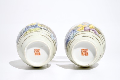 Two Chinese polychrome vases, Qianlong mark, 20th C.