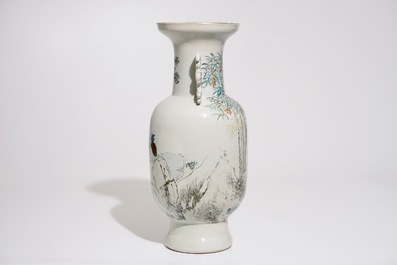 A Chinese qianjiang cai vase with a scene of go-players, signed Ren Huanzhang (1874-1902)