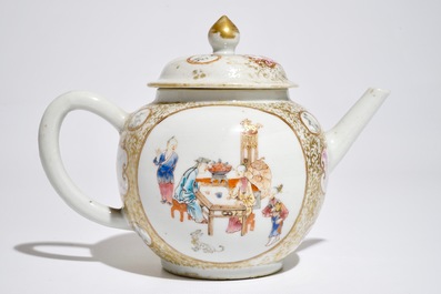 A Chinese famille rose mandarin teapot and cover, Qianlong