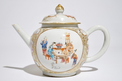 A Chinese famille rose mandarin teapot and cover, Qianlong