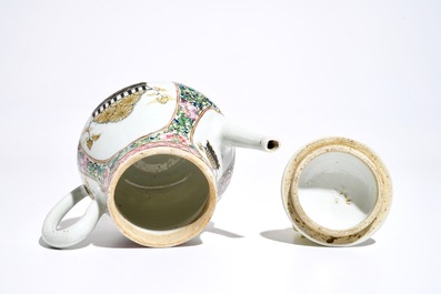 A Chinese famille rose teapot with grisaille and gilt medallions, Yongzheng