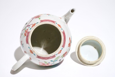 A globular Chinese famille rose teapot and cover, Yongzheng