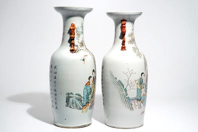 Two tall Chinese qianjiang cai vases, 19/20th C.