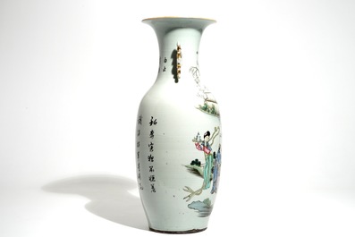 A tall Chinese famille rose vase with immortals, 19/20th C.