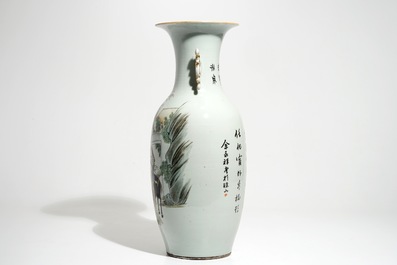 A tall Chinese famille rose vase with immortals, 19/20th C.