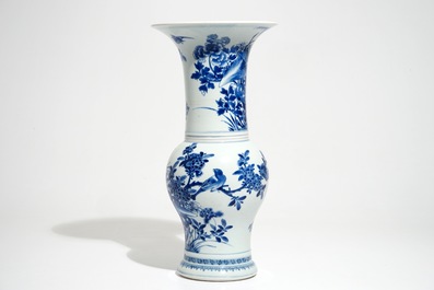 A Chinese blue and white yenyen vase with birds in a landscape, Kangxi