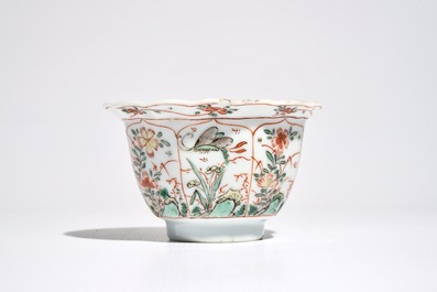 A Chinese famille verte cup and saucer with egrets, Kangxi