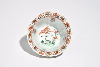 A Chinese famille verte cup and saucer with egrets, Kangxi