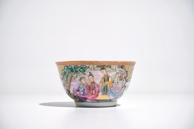 A Chinese famille rose mandarin cup and saucer, Qianlong