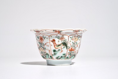 A Chinese famille verte cup and saucer with egrets, Kangxi