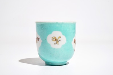 A Chinese turquoise-ground cup and saucer, Qianlong
