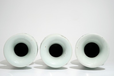 A pair of Chinese famille rose vases and four celadon-ground vases, 19/20th C.