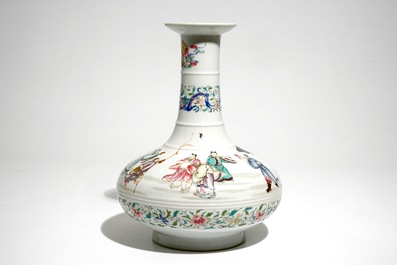 A Chinese famille rose vase with the eight immortals, 20th C.