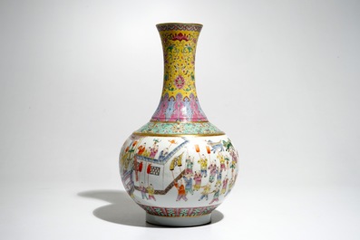 A Chinese famille rose &quot;100 boys&quot; bottle vase, Guangxu mark, 20th C.