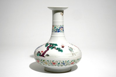 A Chinese famille rose vase with the eight immortals, 20th C.