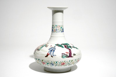 A Chinese famille rose vase with the eight immortals, 20th C.