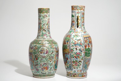 Deux grands vases en porcelaine de Chine famille rose de Canton, 19&egrave;me