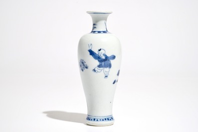 A Chinese blue and white vase with playing boys, Kangxi