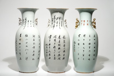 Cinq vases en porcelaine de Chine famille rose et qianjiang cai, d&eacute;but du 20&egrave;me