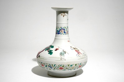 A Chinese famille rose vase with the eight immortals, 20th C.