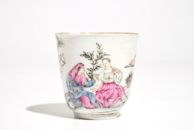 A rare Chinese famille rose cup and saucer, Qianlong