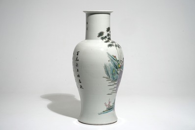 A Chinese famille rose vase with ladies in a garden, 19/20th C.