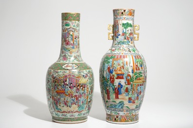 Two tall Chinese Canton famille rose vases, 19th C.