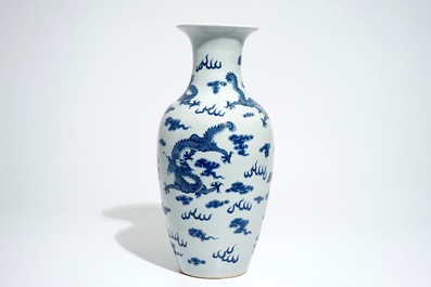 A Chinese blue and white &quot;dragons&quot; vase, 19th C.