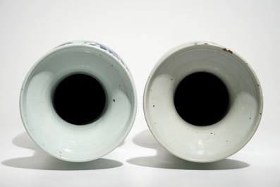 Two Chinese celadon-ground vases with blue and white design, 19th C.