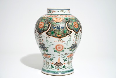 A Chinese famille verte baluster vase, Kangxi