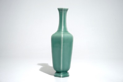 A Chinese celadon vase with calligraphy and floral design, Qianlong mark, 19/20th C.