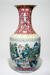 A very large Chinese famille rose vase, Qianlong mark, 19/20th C.