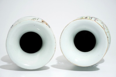 Deux vases en porcelaine de Chine famille rose aux sc&egrave;nes de jardin et d&eacute;cors floraux, 19/20&egrave;me