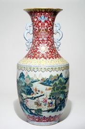 A very large Chinese famille rose vase, Qianlong mark, 19/20th C.