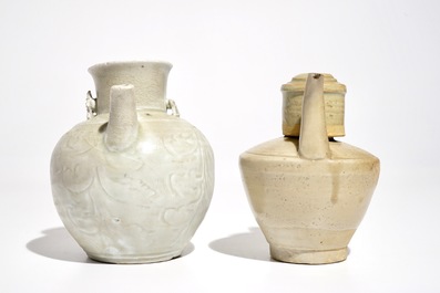 Two Chinese grey- and brown-glazed ewers, Song/Yuan