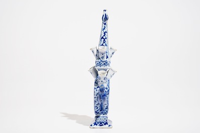 A Dutch Delft blue and white heart-shaped pyramidal tulip vase, 2nd half 17th C.