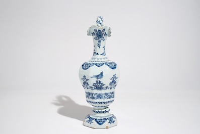 A large Dutch Delft blue and white rope twist handle jug, 2nd half 17th C.