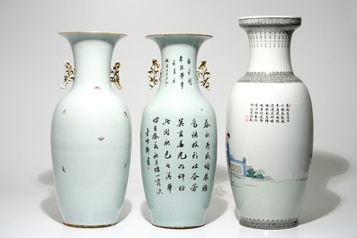 Cinq vases en porcelaine de Chine famille rose, 19/20&egrave;me