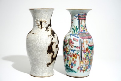 A Chinese famille rose &quot;100 boys&quot; vase and a Nanking dragon vase, 19th C.