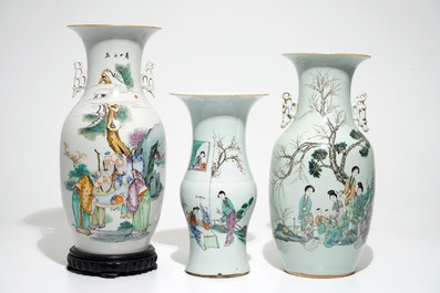 Cinq vases en porcelaine de Chine famille rose, 19/20&egrave;me