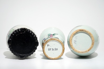 Five various Chinese famille rose vases, 19/20th C.