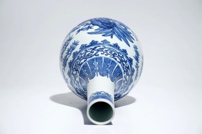 A Chinese blue and white Ming-style bottle vase, Guangxu mark and of the period