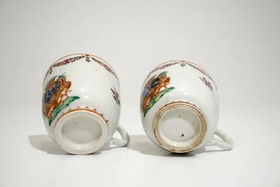 A pair of Chinese armorial cups and saucers for the French market, Qianlong